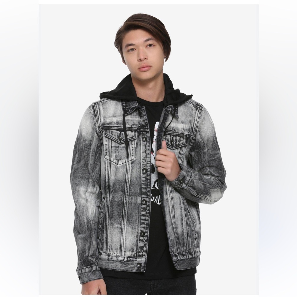 XXX Rude Grey & Black Distressed Bleached Denim Jacket size LG - Picture 15 of 15